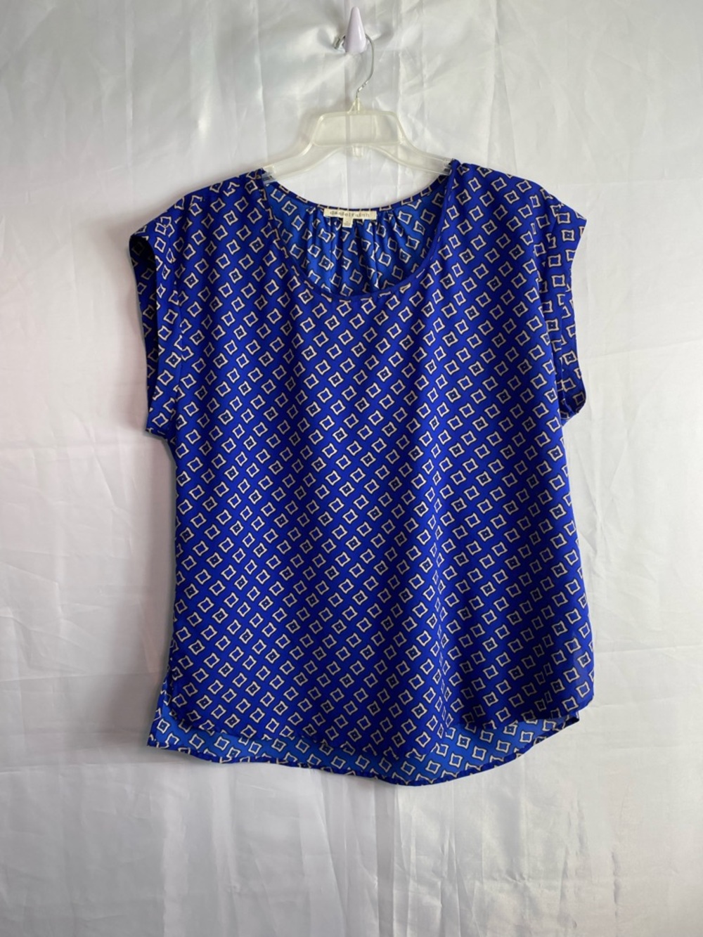 Daniel Rainn Royal Blue Geometric Cap-Sleeve Blouse